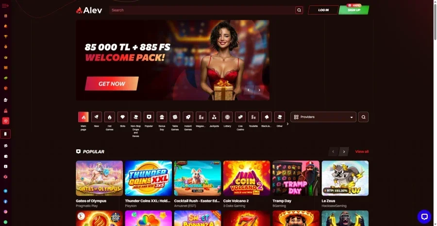 Alev Casino arayüz görüntüsü