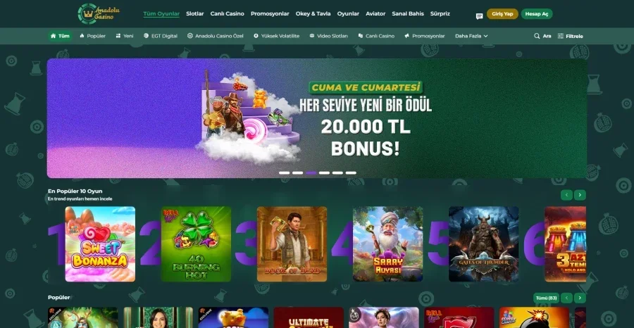 Anadolu Slot arayüz görüntüsü