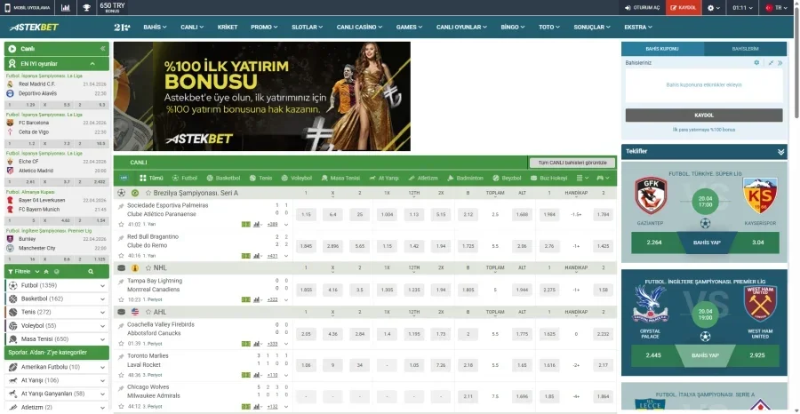 Astekbet arayüz görüntüsü