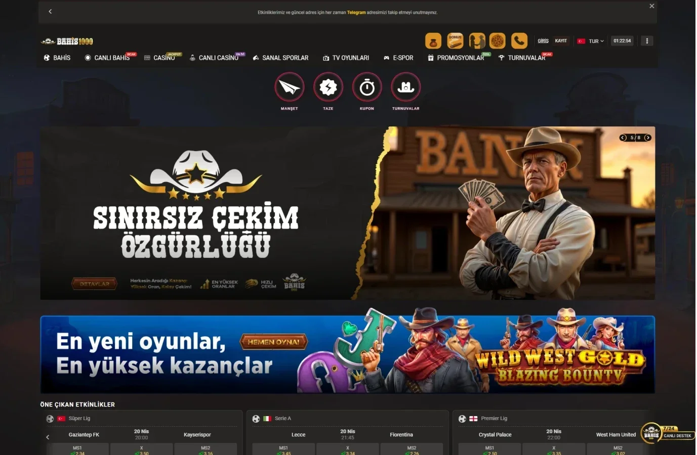 Bahis1000 arayüz görüntüsü