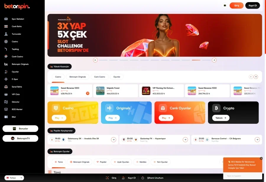 Betorspin arayüz görüntüsü
