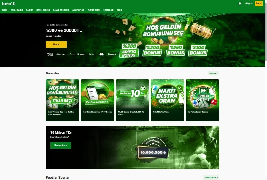 Bets10 arayüz görüntüsü
