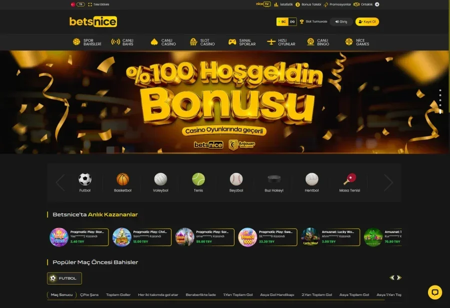 Betsnice arayüz görüntüsü