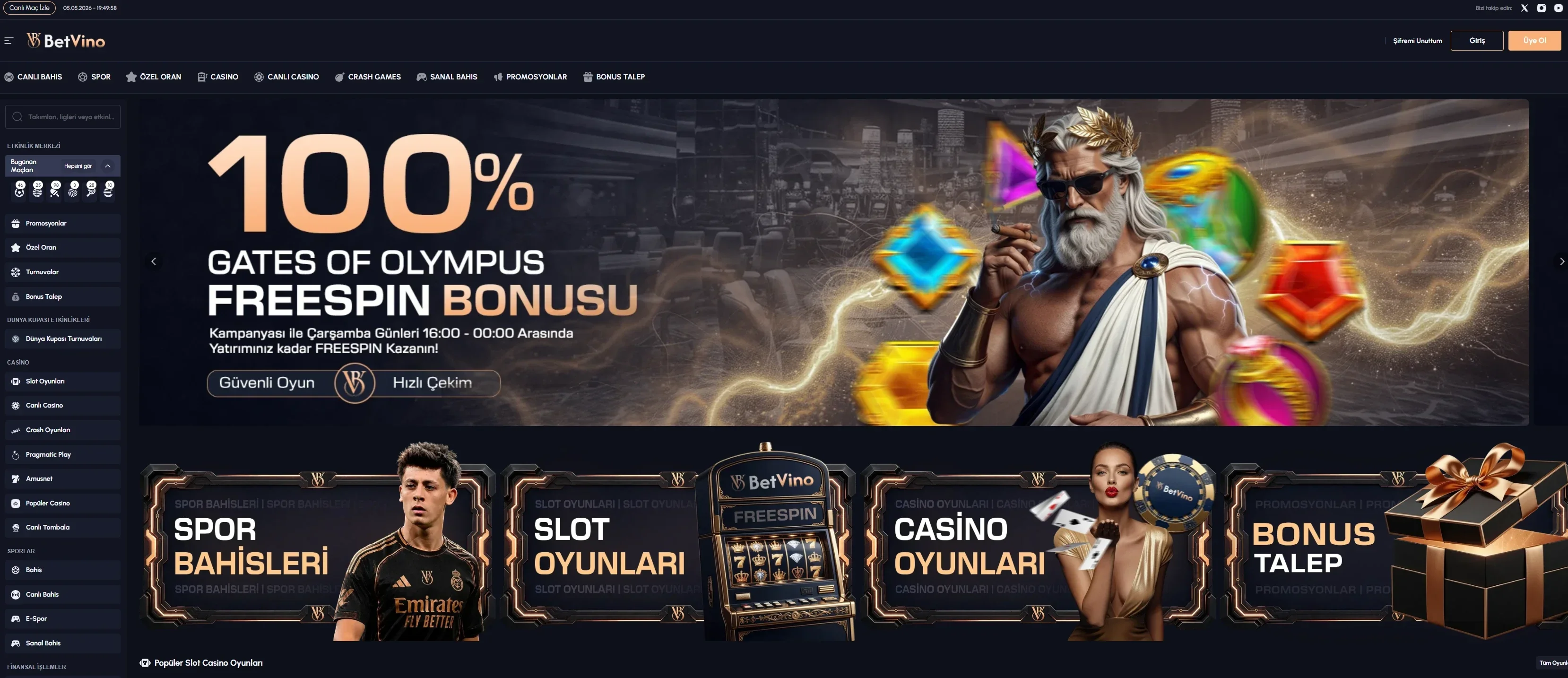 Betvino arayüz görüntüsü