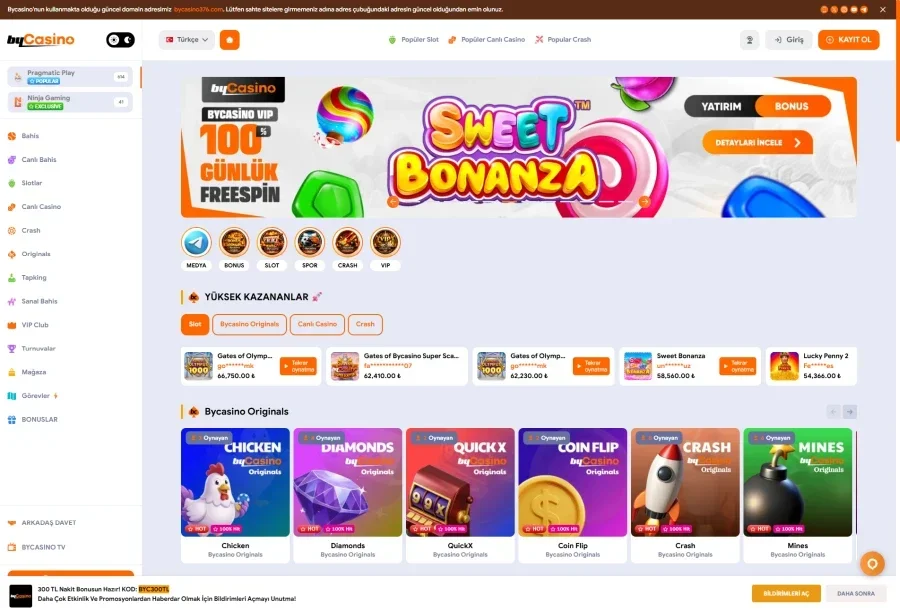 Bycasino arayüz görüntüsü