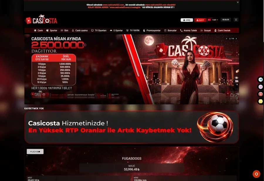 Casicosta arayüz görüntüsü