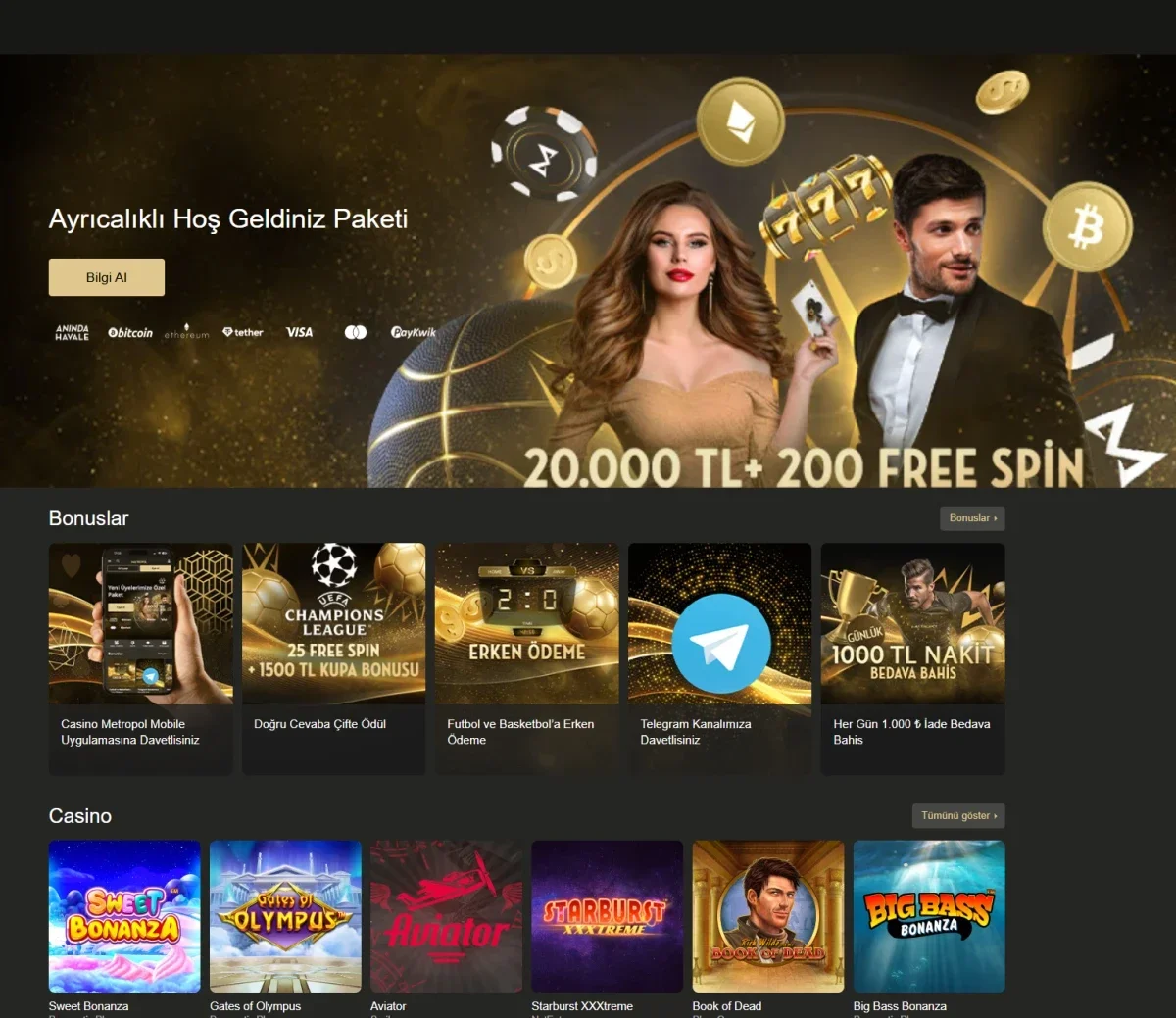 Casino Metropol arayüz görüntüsü