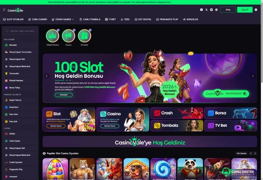Casinovale arayüz görüntüsü