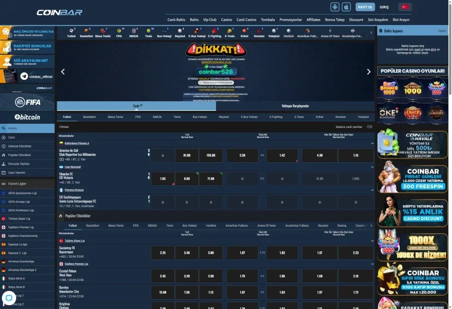 Coinbar arayüz görüntüsü