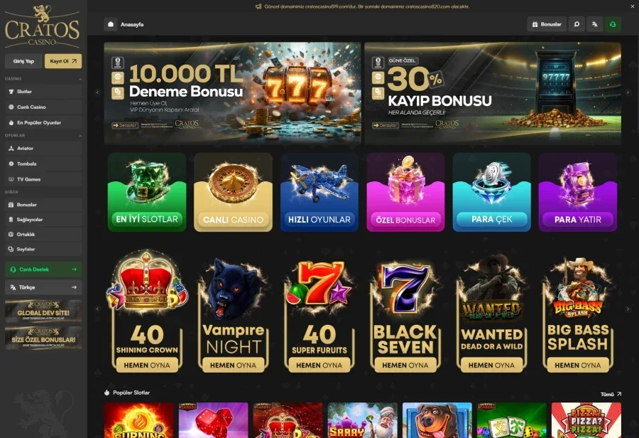 Cratos Casino arayüz görüntüsü