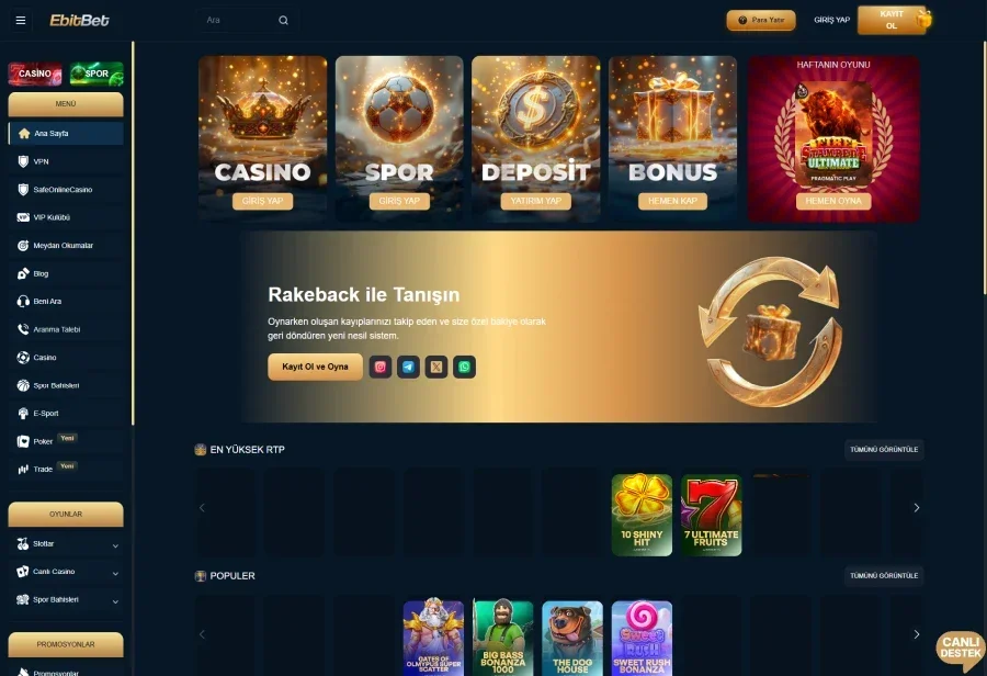 Ebitbet arayüz görüntüsü
