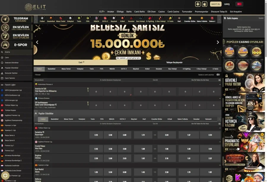 ElitCasino arayüz görüntüsü