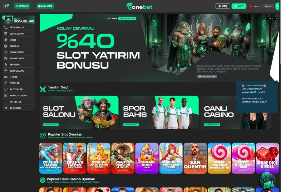 Gonebet arayüz görüntüsü