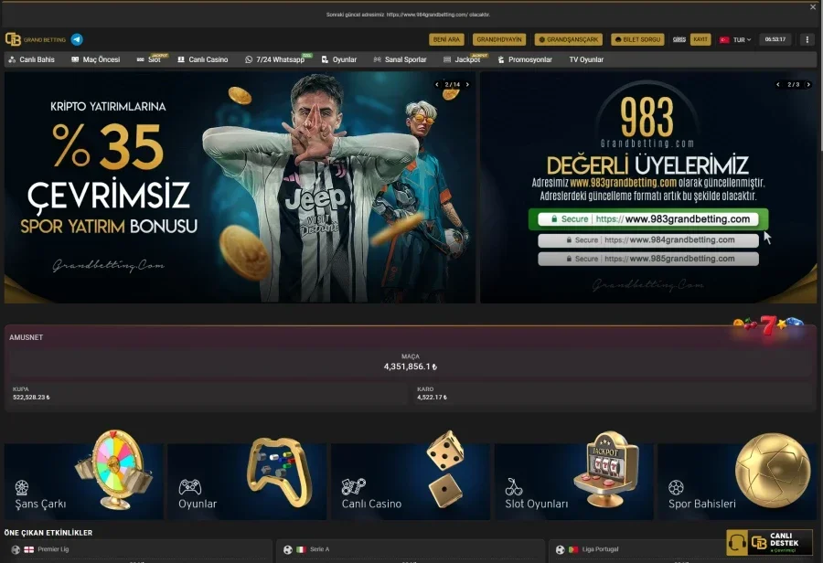 Grandbetting arayüz görüntüsü