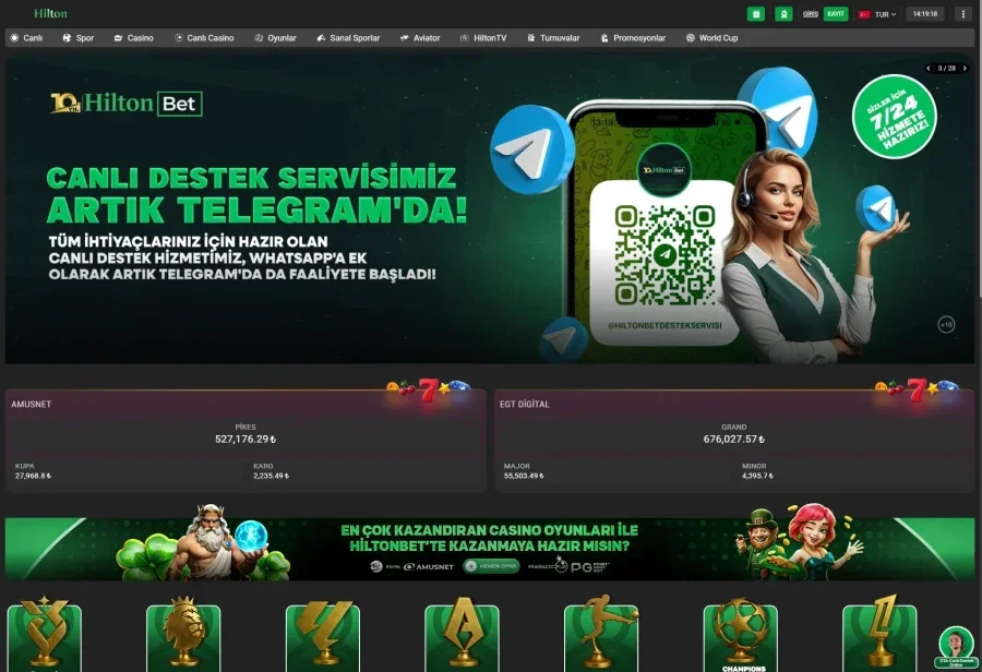 Hiltonbet arayüz görüntüsü