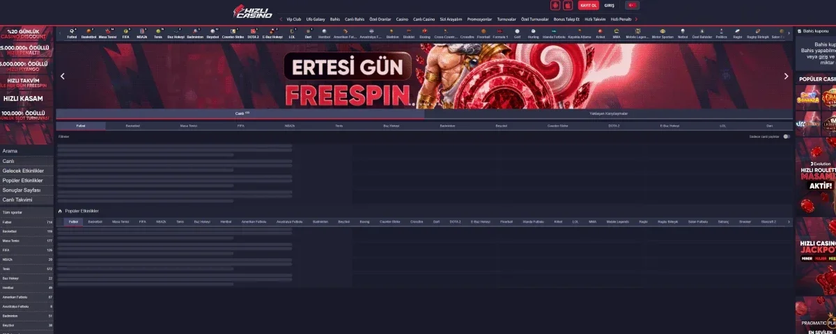 Hızlı Casino arayüz görüntüsü