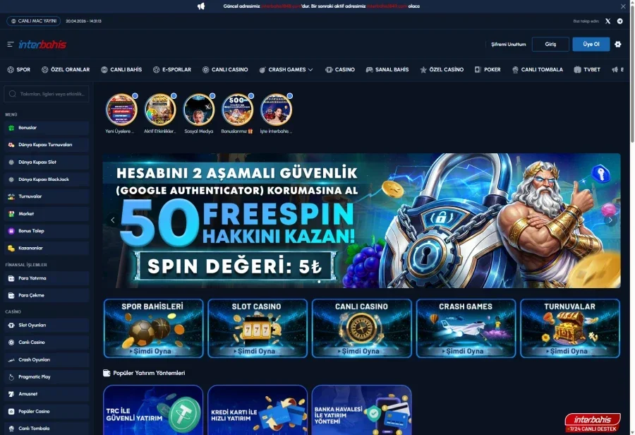 İnterbahis arayüz görüntüsü