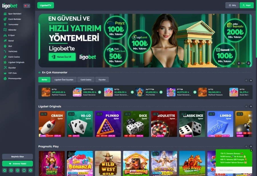Ligobet arayüz görüntüsü