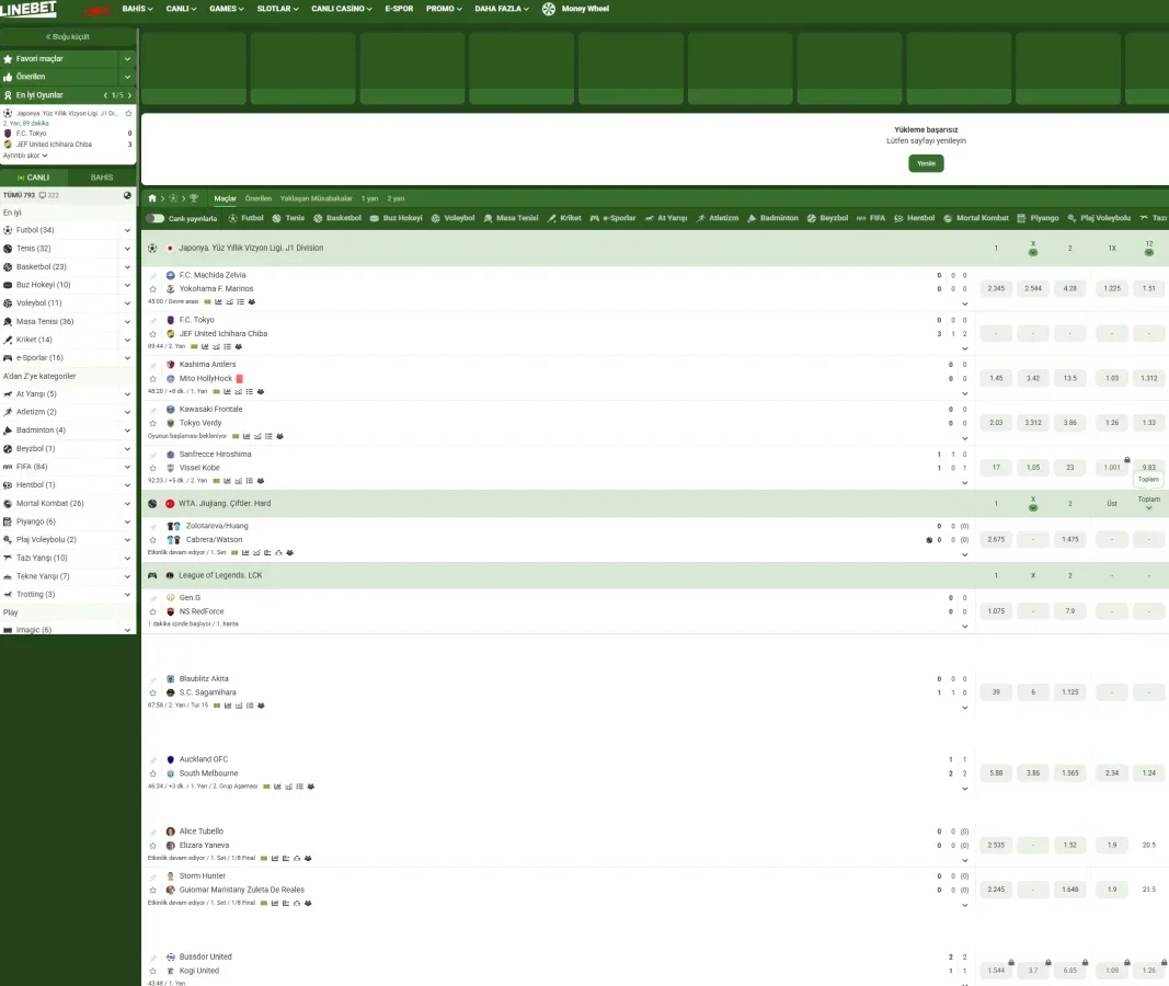 Linebet arayüz görüntüsü