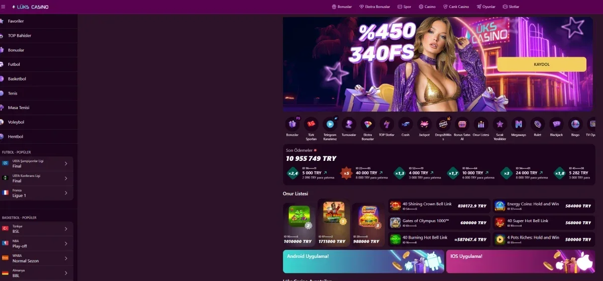 Lüks Casino arayüz görüntüsü