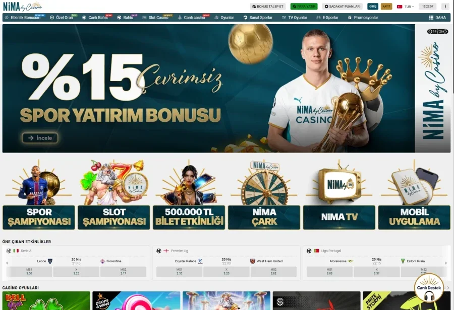 Nimabet arayüz görüntüsü