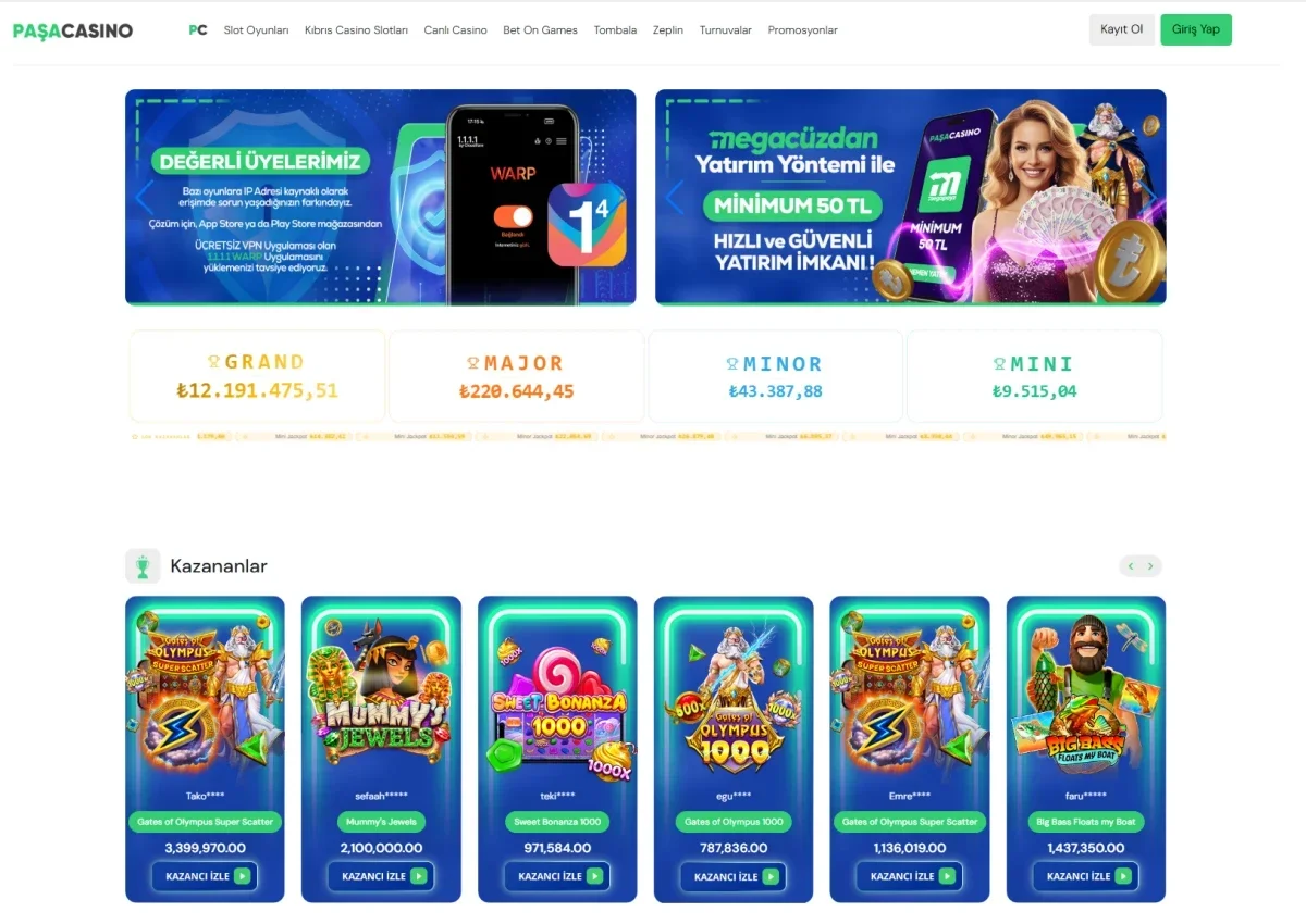 Paşa Casino arayüz görüntüsü