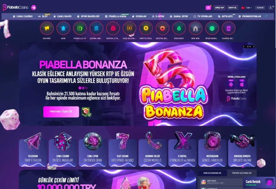 Piabella Casino arayüz görüntüsü