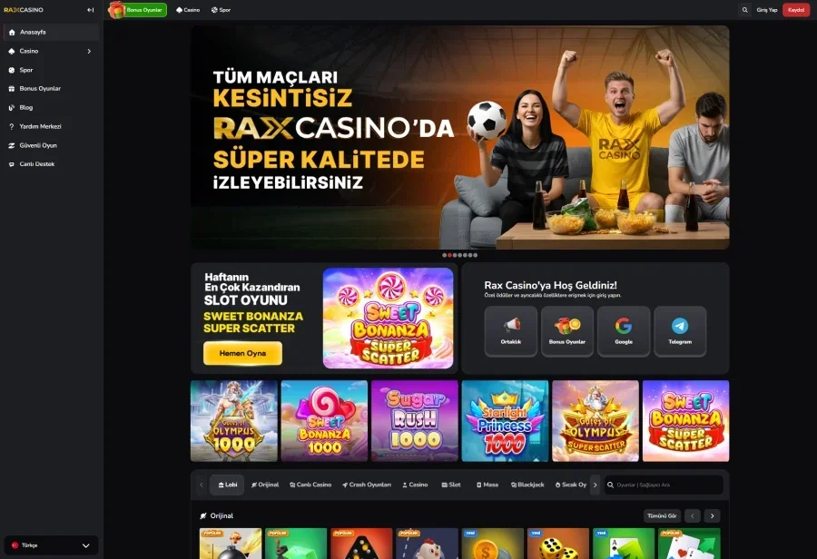 Raxcasino arayüz görüntüsü
