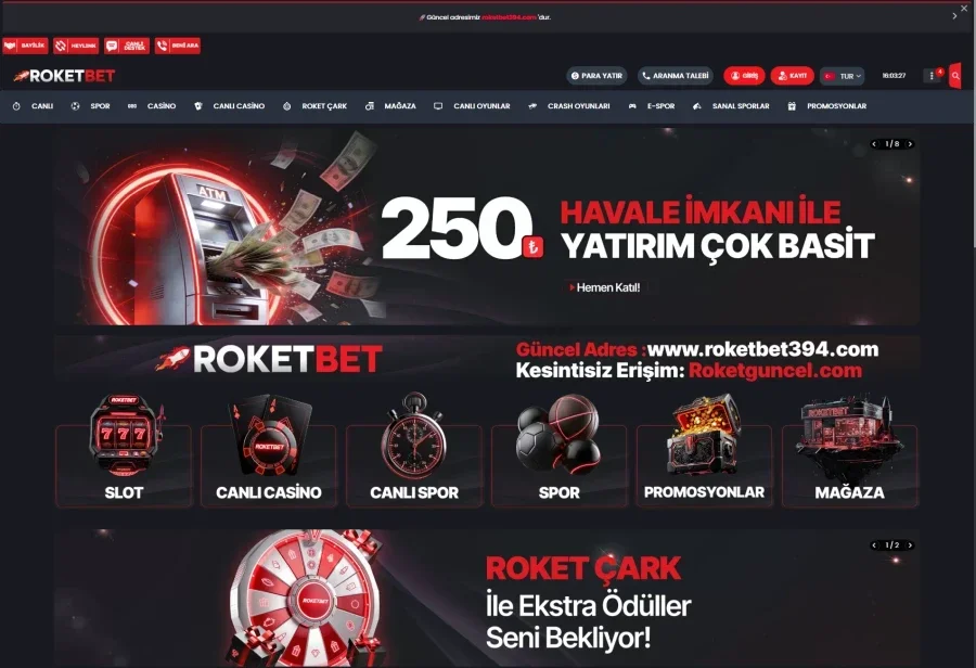 Roketbet arayüz görüntüsü