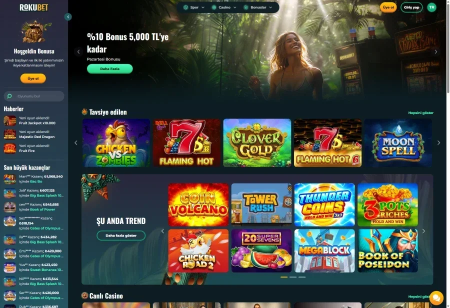 Rokubet arayüz görüntüsü