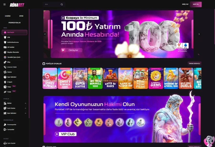 Ronabet arayüz görüntüsü