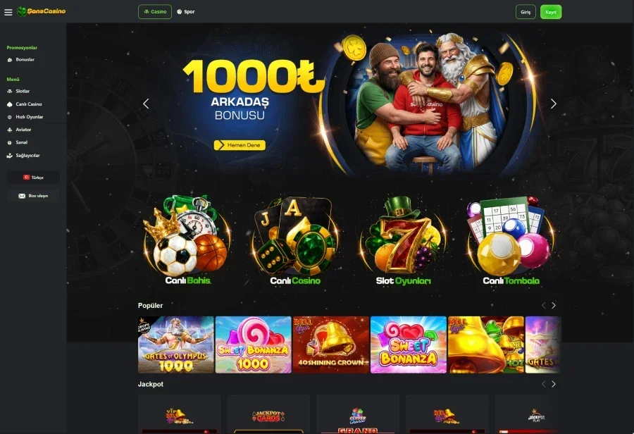 Şanscasino arayüz görüntüsü