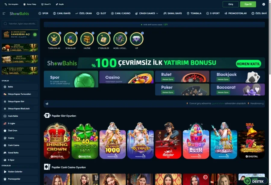 Showbahis arayüz görüntüsü