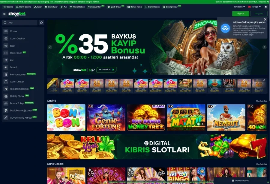 Showbet arayüz görüntüsü