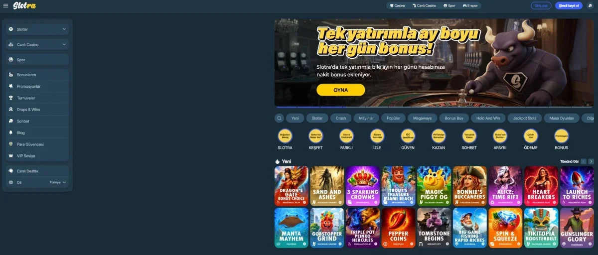 Slotra arayüz görüntüsü