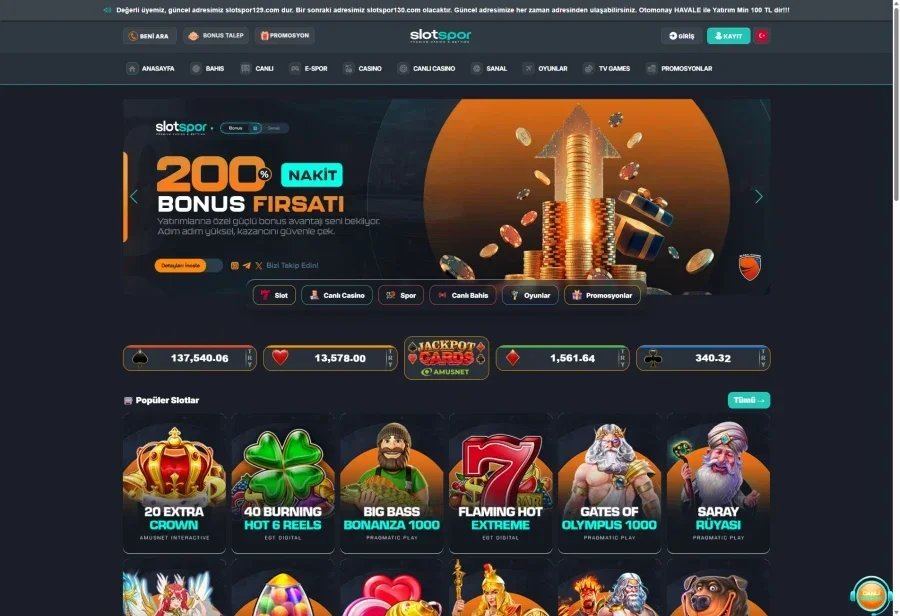 Slotspor arayüz görüntüsü