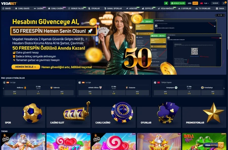 Vegabet arayüz görüntüsü