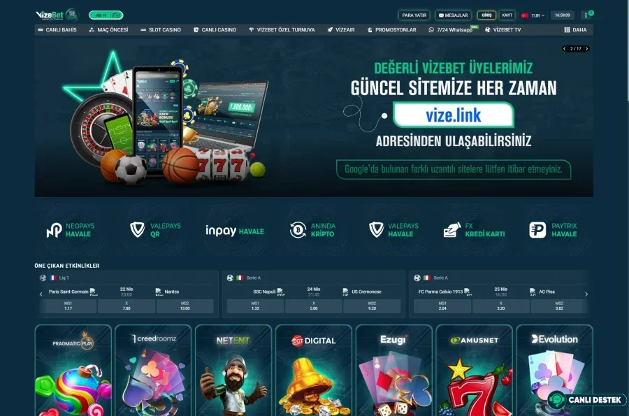 Vizebet arayüz görüntüsü