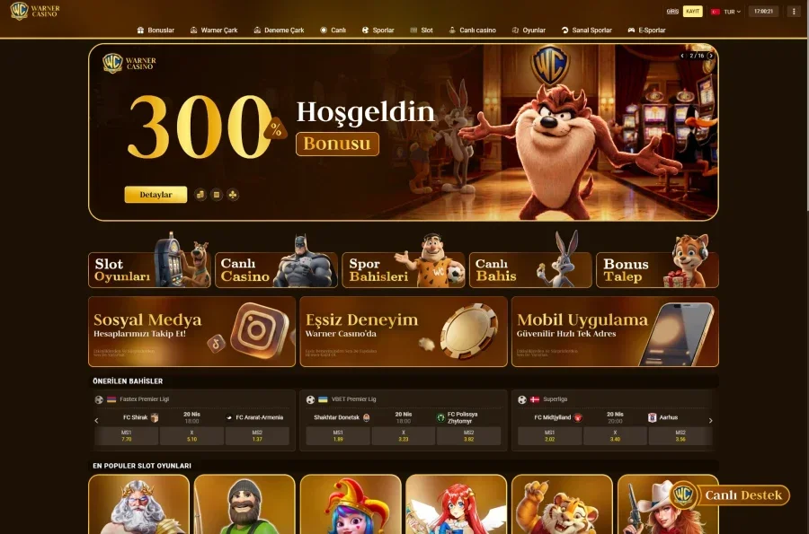Warner Casino arayüz görüntüsü